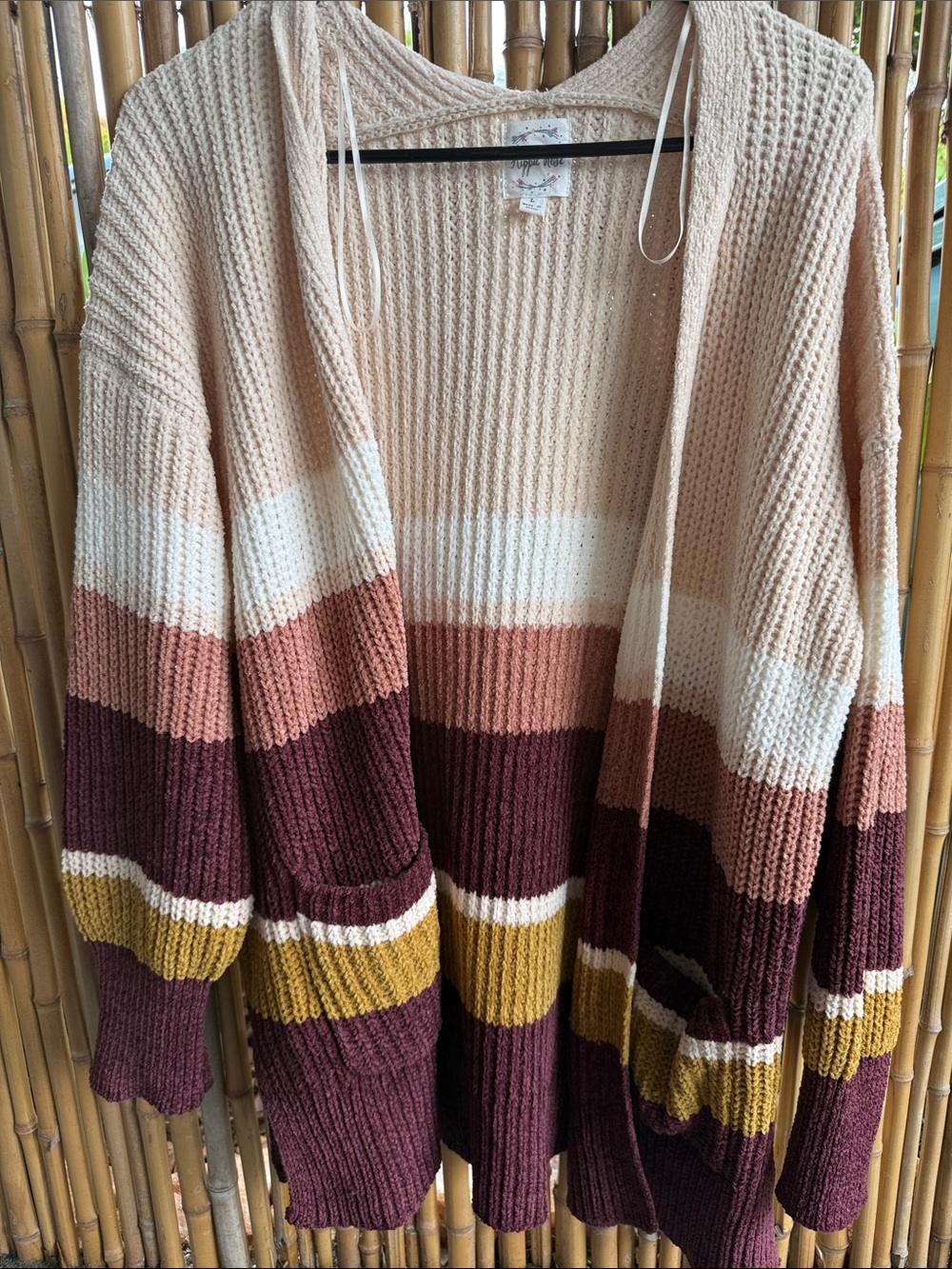 Hippie Rose Striped Open-Front Cardigan - Cream, Pink, Rust, Burgundy, Mustard